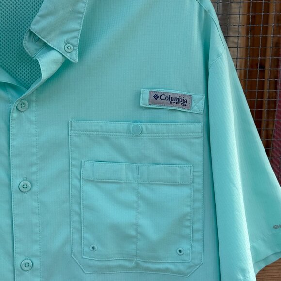 Columbia PFG Tamiami II Short Sleeve Button Down Shirt Men's Medium Blue Fishing - Picture 5 of 9